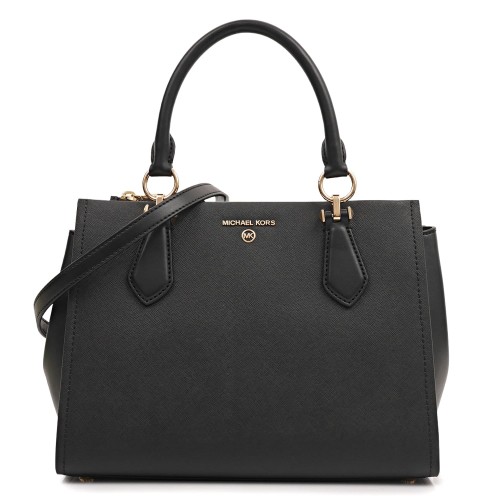 Michael Kors Marilyn Medium Satchel czarna torebka skóra saffiano złote detale