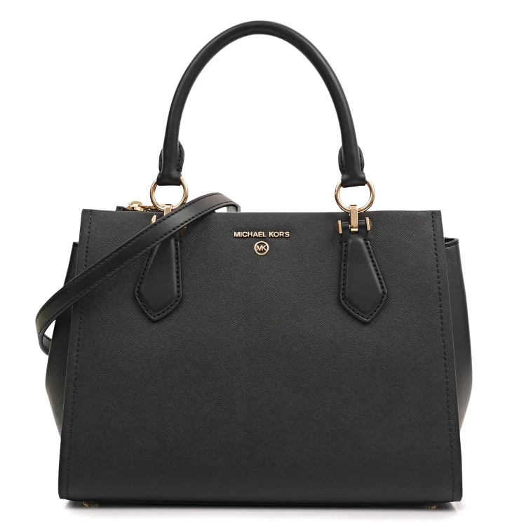 Michael Kors Marilyn Medium Satchel czarna torebka skóra saffiano złote detale