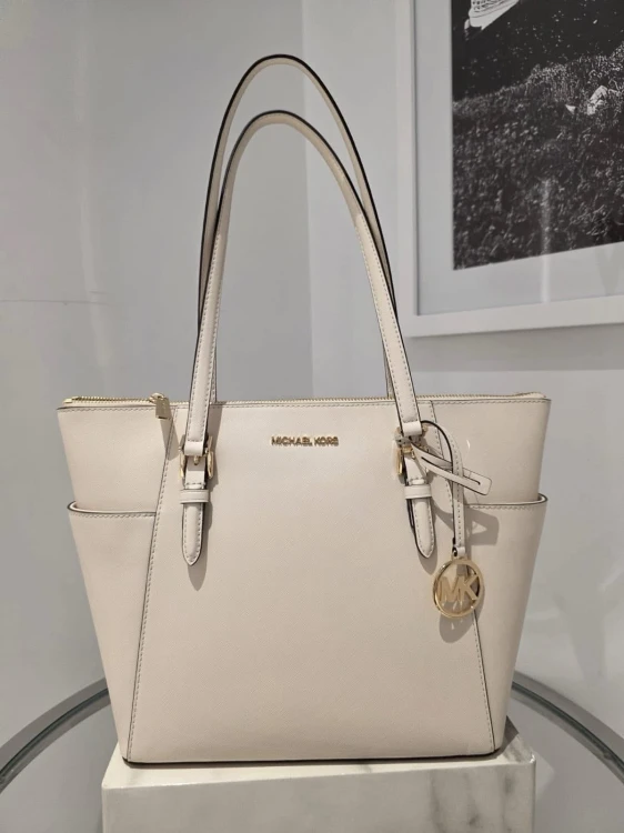 Michael Kors Charlotte Large Tote Light Cream skóra saffiano