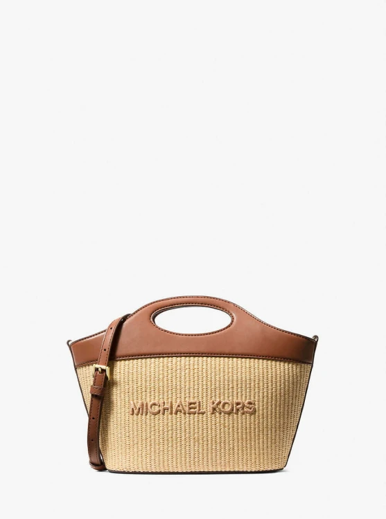 Michael Kors Tatum Medium Woven Crossbody Luggage – beżowo brązowa torebka damska