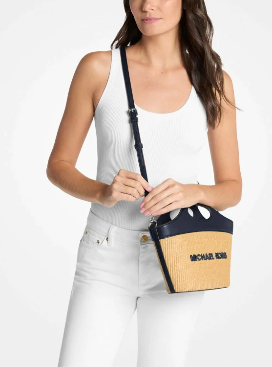 Michael Kors Tatum woven bag Navy – pleciona torebka z granatowym wykończeniem