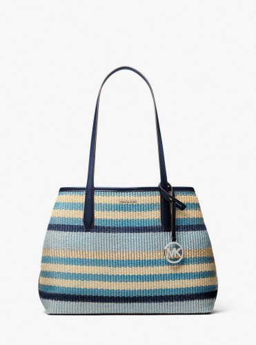 Michael Kors Avalon Medium Striped Woven Tote Navy Multi pleciona torebka na ramię