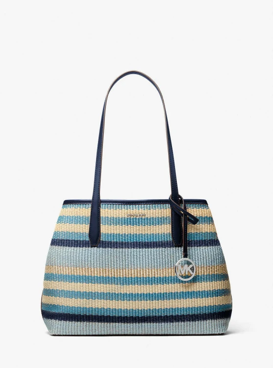 Michael Kors Avalon Medium Striped Woven Tote Navy Multi pleciona torebka na ramię