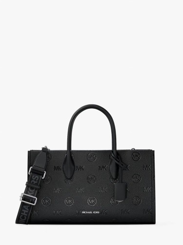 Michael Kors Mirella Medium Logo Debossed Satchel Black torebka skórzana damska