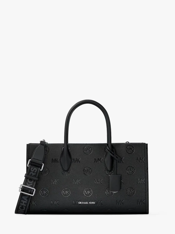 Michael Kors Mirella Medium Logo Debossed Satchel Black torebka skórzana damska