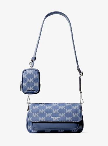 Michael Kors torebka crossbody denim niebieska z monogramem MK i dopinanym etui