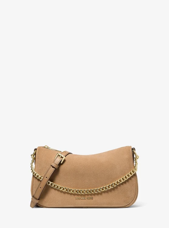 Michael Kors Carmela Medium Suede Convertible Crossbody Bag Camel zamszowa torebka crossbody
