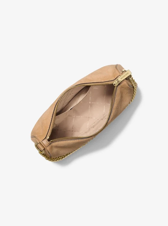 Zamszowa torebka Michael Kors Carmela w kolorze Camel ze złotymi detalami