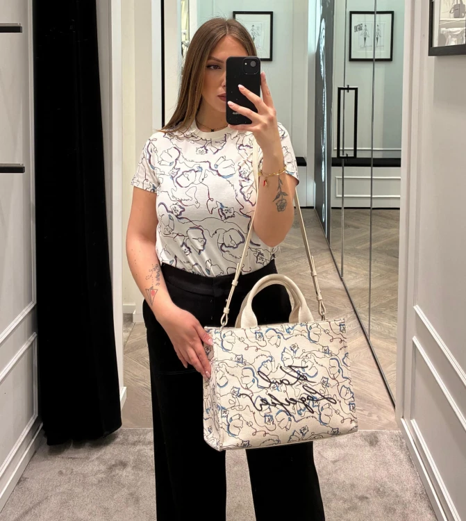 Karl Lagerfeld K/Sketch Shopper AOP Tote - Kremowa Torba Shopper Canvas Shopperka