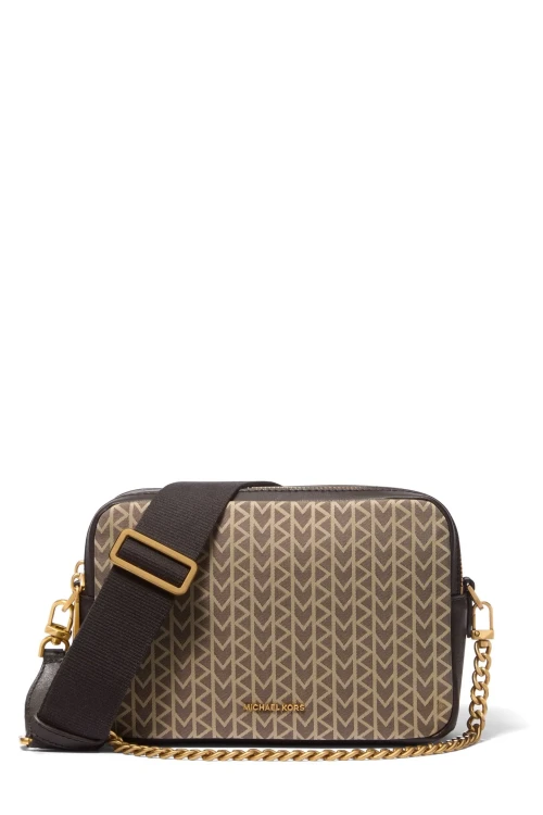 Michael Kors Medium Double Zip Camera Crossbody Natural