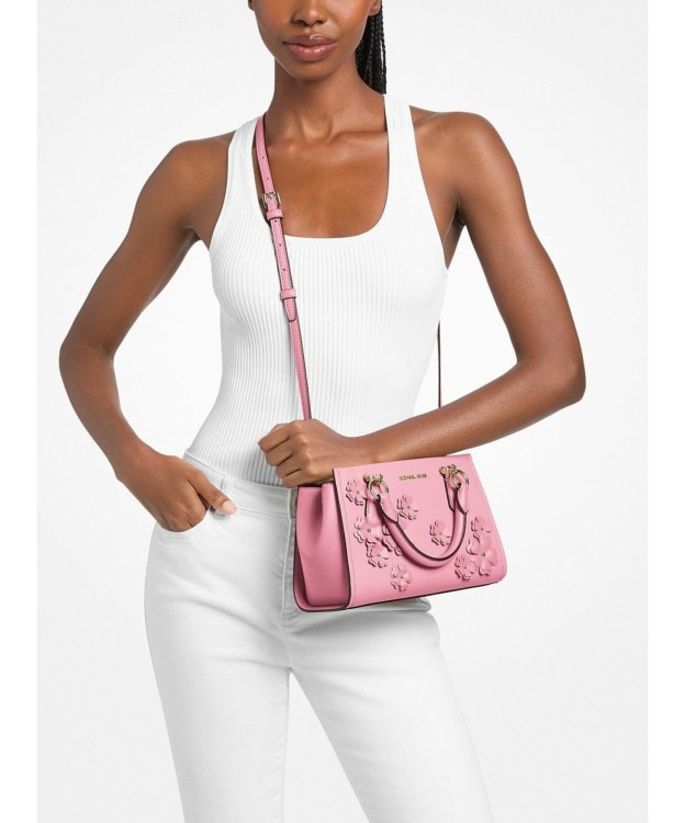 Michael Kors Small Marilyn pink floral applique leather bag