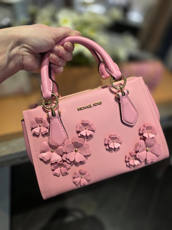 Michael Kors Small Marilyn pink floral applique leather bag