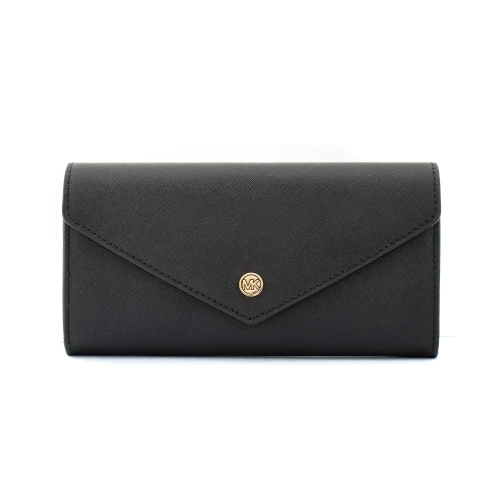 Michael Kors Jet Set Travel Large Signature Envelope Wallet Black / Gold Leather