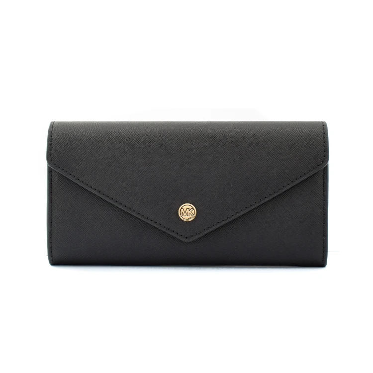 Michael Kors Jet Set Travel Large Signature Envelope Wallet Black / Gold Leather