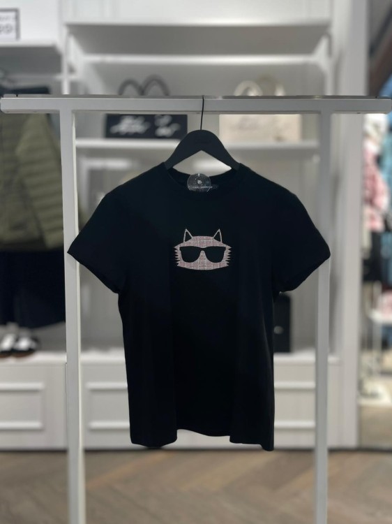 koszulka Karl Lagerfeld z kotem - czarna -  T-shirt