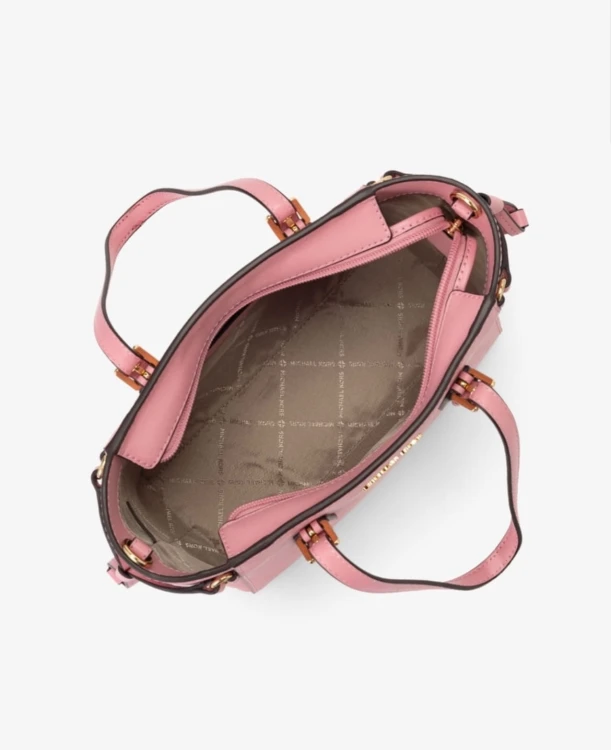 Michael Kors Voyager XS różowa torebka skórzana carnation ze złotymi okuciami